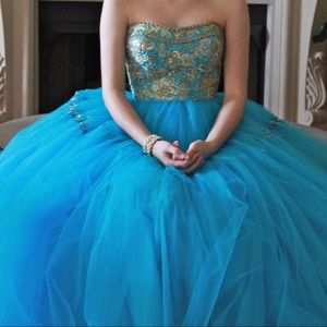 Blue Sequin and Tulle Prom Dress